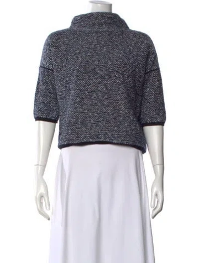 Pre-owned Max Mara Tweed Pattern Mock Neck Top In Blue