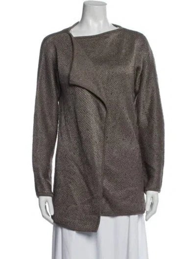Pre-owned Max Mara Tweed Pattern V-neck Sweater In Brown