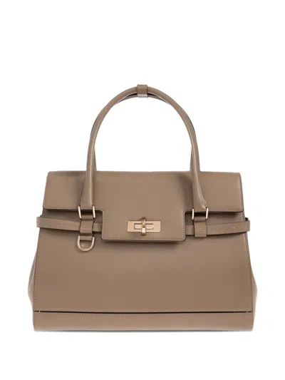 Max Mara Twist-lock Fastening Leather Tote Bag In Neutral