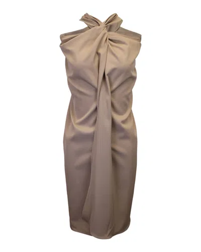 Max Mara Twisted Halter Dress In Beige Wool