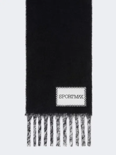Max Mara Two-tone Scarf With Fringes In Black