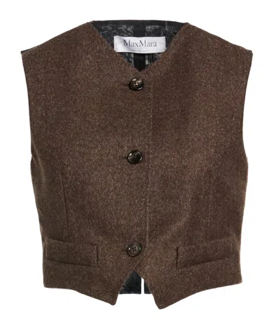 Max Mara Woman Tailored Vest Brown Size 6 Virgin Wool