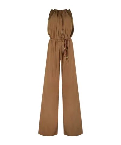 Max Mara Ubi Pleated Jumpsuit In Brown