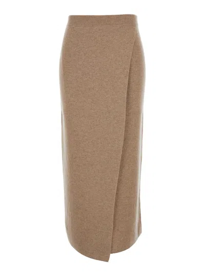 MAX MARA MAX MARA 'UMBRIA' LONG BEIGE SKIRT WITH FRONT SLIT IN WOOL AND CASHMERE WOMAN