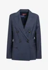 Max Mara Studio Double-breasted Jacket In Denim Blue Wool Canvas In Blue