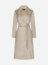 Max Mara Long-sleeved Cashmere Coat In Melange Sand