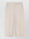 Max Mara Wool Tailored Shorts Pleats Buttoned Back Pockets In Neutral