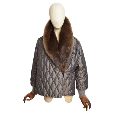 Pre-owned Max Mara Understated  Vintage Quilted Goose Down Fur Collar Jacket In Black