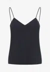 Max Mara Navy Blue Silk Unghia Washed Silk Tank Top In Black