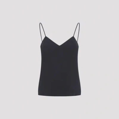 Max Mara Navy Blue Silk Unghia Washed Silk Tank Top In Black