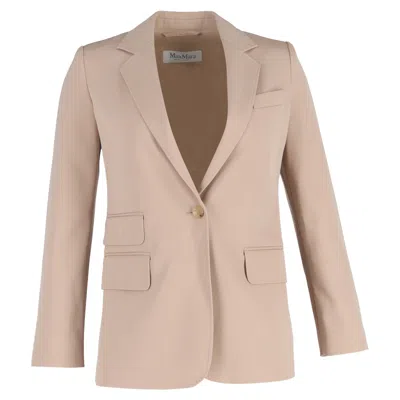 Max Mara Unno Single-breasted Blazer With Pockets In Beige Wool In Neutral