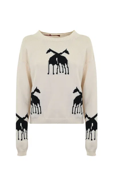 Max Mara Unno Sweater In Jacquard Cotton Blend In Dis. Giraffa