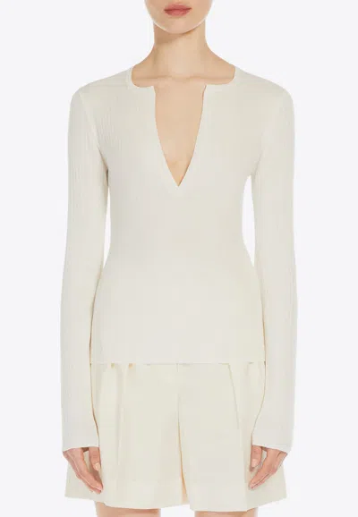 Max Mara Urlo Deep V-neck Sweater In Vanilla