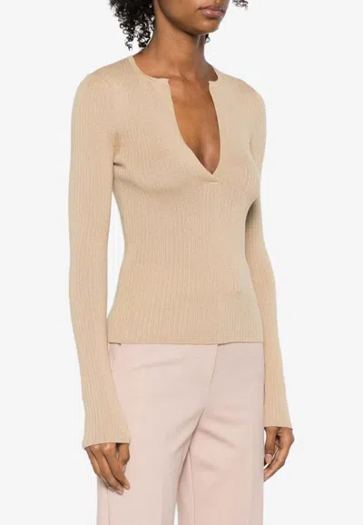 Max Mara Urlo Silk And Cashmere V-neck Sweater In Ecru