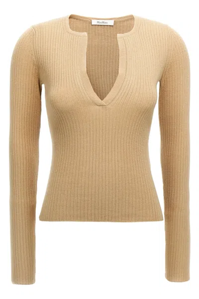 Max Mara V-neck Long-sleeved Sweater In Nude