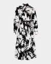 Max Mara Ussel Pleated Botanical-print Midi Shirtdress In Black