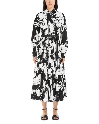 MAX MARA USSEL PRINTED BELTED LONG SLEEVE DRESS