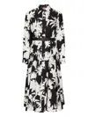 Max Mara Floral Silhouette Print Long Sleeve Cotton Poplin Midi Shirtdress In Black