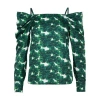 Max Mara Printed Silk Off-the-shoulder Blouse In Green