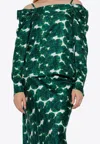Max Mara Ustica Off-shoulder Printed Silk Blouse In Green