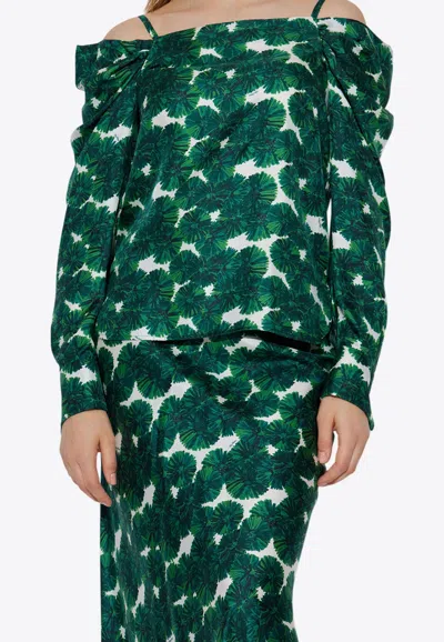 Max Mara Ustica Off-shoulder Printed Silk Blouse In Green