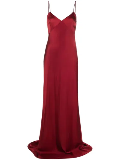 Max Mara V-neck Satin Gown In 红色