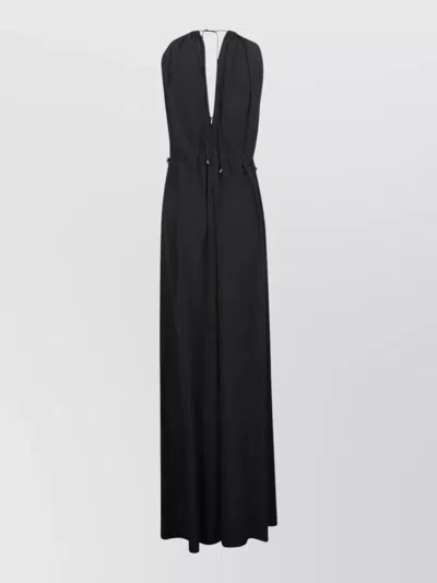 Max Mara V Back Sleeveless Dress Tie Waist Maxi In Black