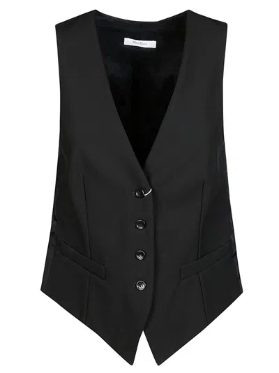 Max Mara Sleeveless V-neck Tailored Jersey Vest In Black