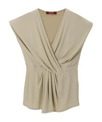 Max Mara V Collar Pleated Sleeveless Short-sleeved T-shirt In Nude