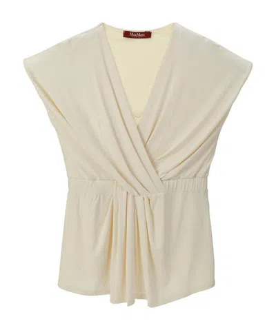 Max Mara V Collar Pleated Sleeveless Short-sleeved T-shirt In Nude