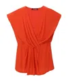 Max Mara V Collar Pleated Sleeveless Short-sleeved T-shirt In Red