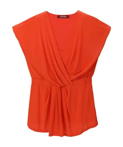 Max Mara V Collar Pleated Sleeveless Short-sleeved T-shirt In Red