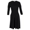 Max Mara V-neck 3/4 Sleeve Midi Dress In Black Wool