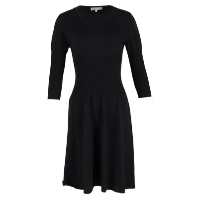 Max Mara V-neck 3/4 Sleeve Midi Dress In Black Wool
