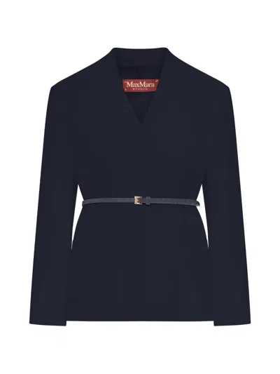 Max Mara Double-breasted Cady Jacket With Belt In Blue