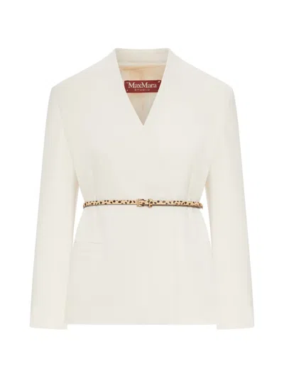 Max Mara Double-breasted Cady Jacket With Belt In Neutral