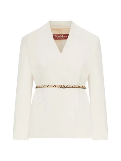 Max Mara V-neck Belted Jacket In White