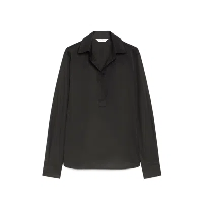 MAX MARA MAX MARA V-NECK BLACK COTTON SHIRT WITH LOOSE SILHOUETTE