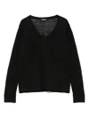 Max Mara V-neck Black Linen Sweatshirt With Cropped Hem In Black