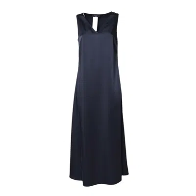 Max Mara V-neck Black Maxi Dress With Flowing Silhouette In Blue