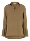 Max Mara Layered Hem V-neckline Pleated Back Blouse In Green