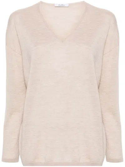 Max Mara V-neck Cashmere Jumper In Neutral