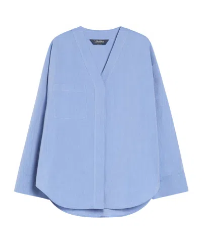 Max Mara V-neck Cotton Shirt In Blue
