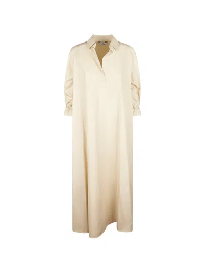 Max Mara V-neck Cuffs-detail Cotton Dress In Neutral