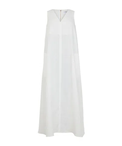 Max Mara Simeone Flare Linen Maxi Dress In White
