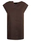 Max Mara V-neck Linen Dress With Cap Sleeves In Brown