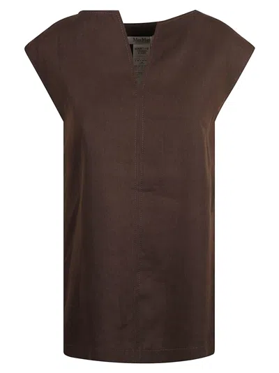 Max Mara V-neck Linen Dress With Cap Sleeves