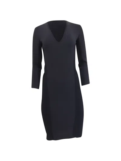 Pre-owned Max Mara V-neck Long-sleeve Fitted Dress In Blue