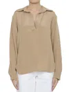 Max Mara V-neck Long-sleeve Shirt In Camel