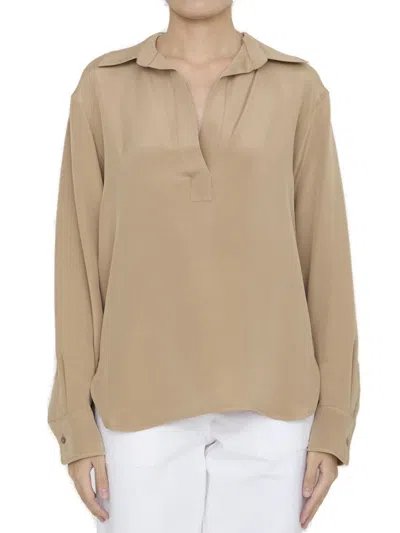 Max Mara V-neck Long-sleeve Shirt In Camel